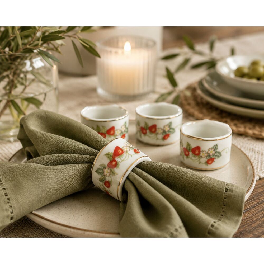 Vintage Avon Strawberry Porcelain Napkin Rings 6 | Cottagecore Table Decor